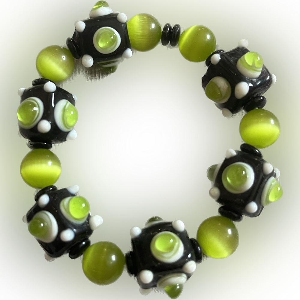 Lampwork Handcrafted Bead Bracelet Glass Art Artisan Mod Jewelry Alien Space Pop